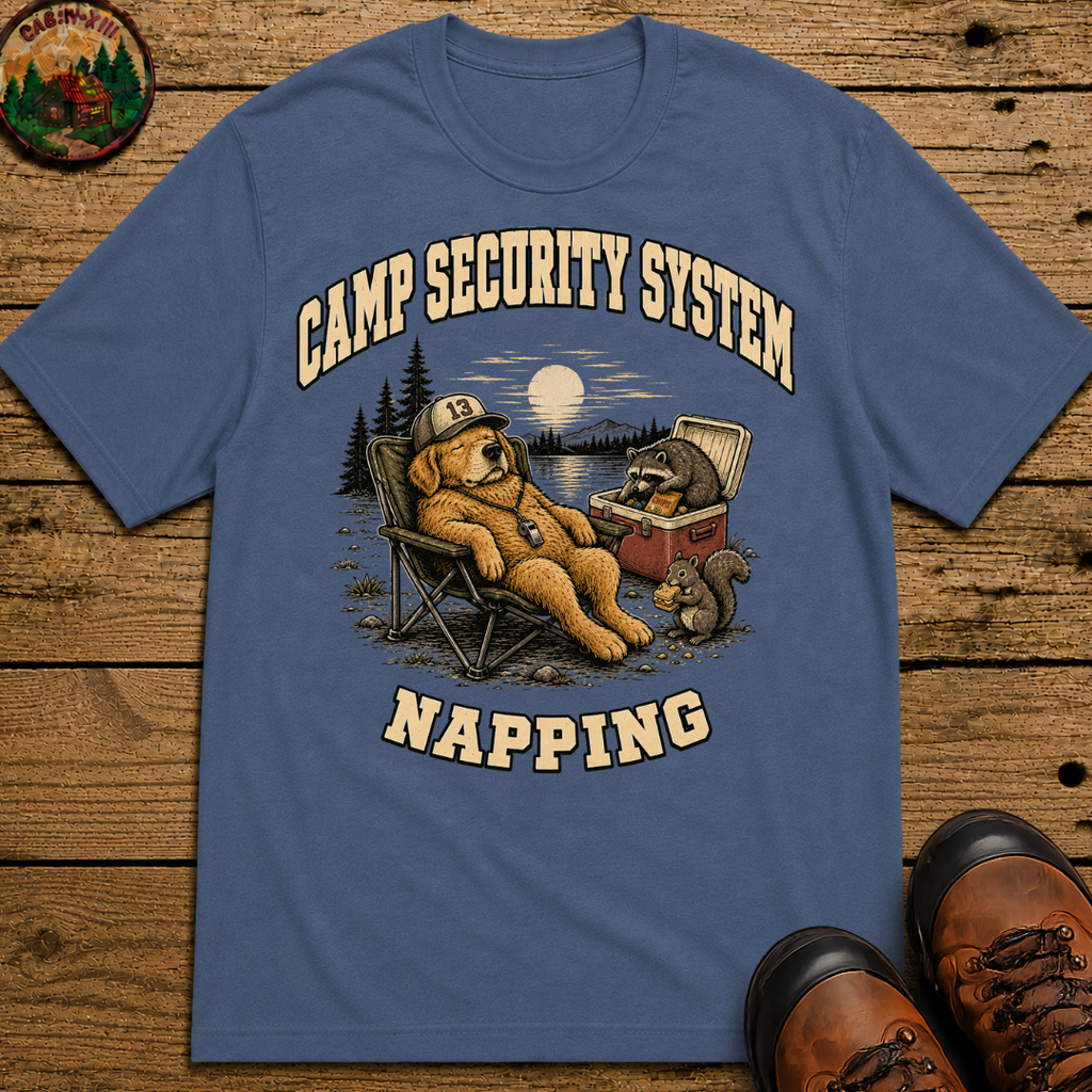 Camp Security System Napping — Funny Camping Dog Tee