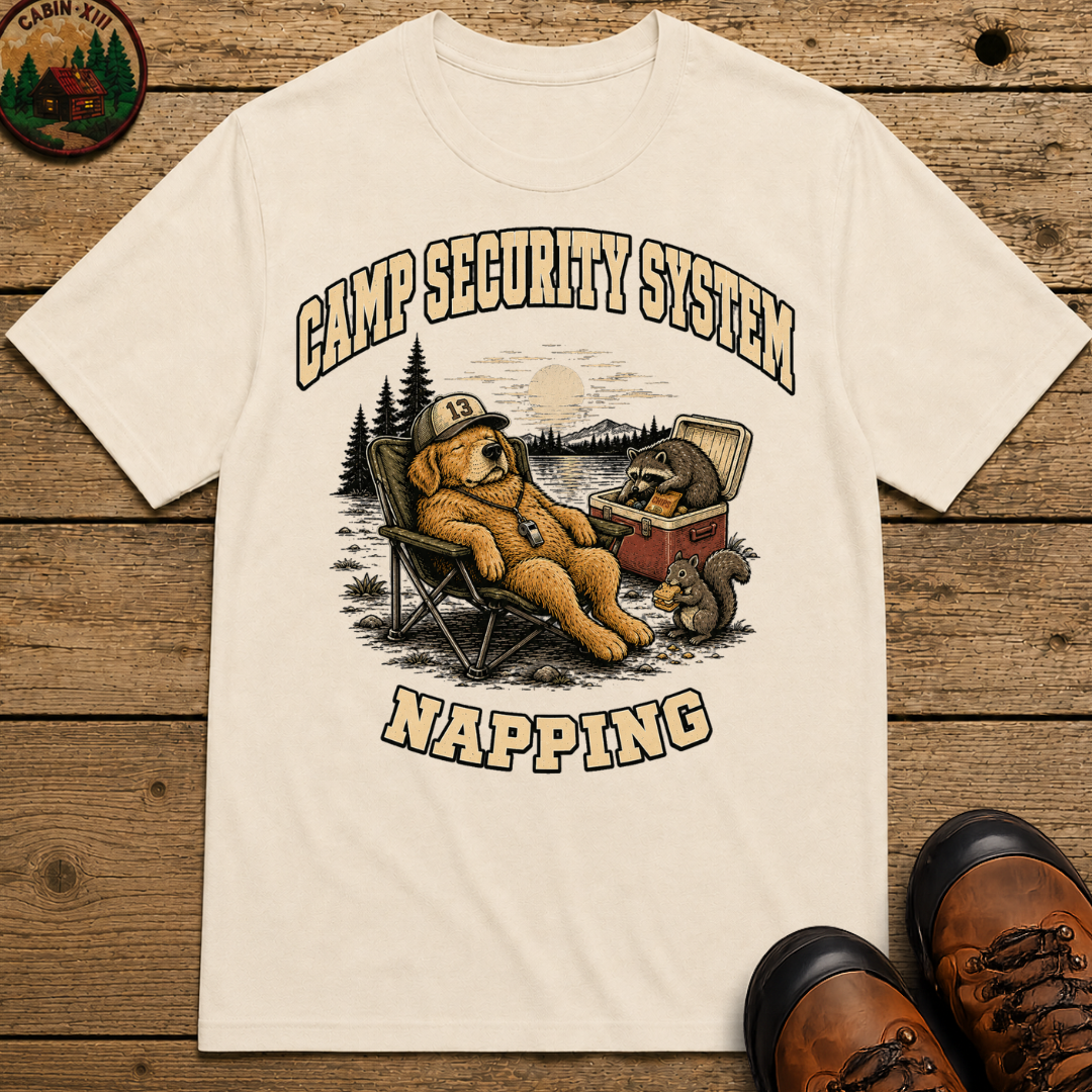 Camp Security System Napping — Funny Camping Dog Tee