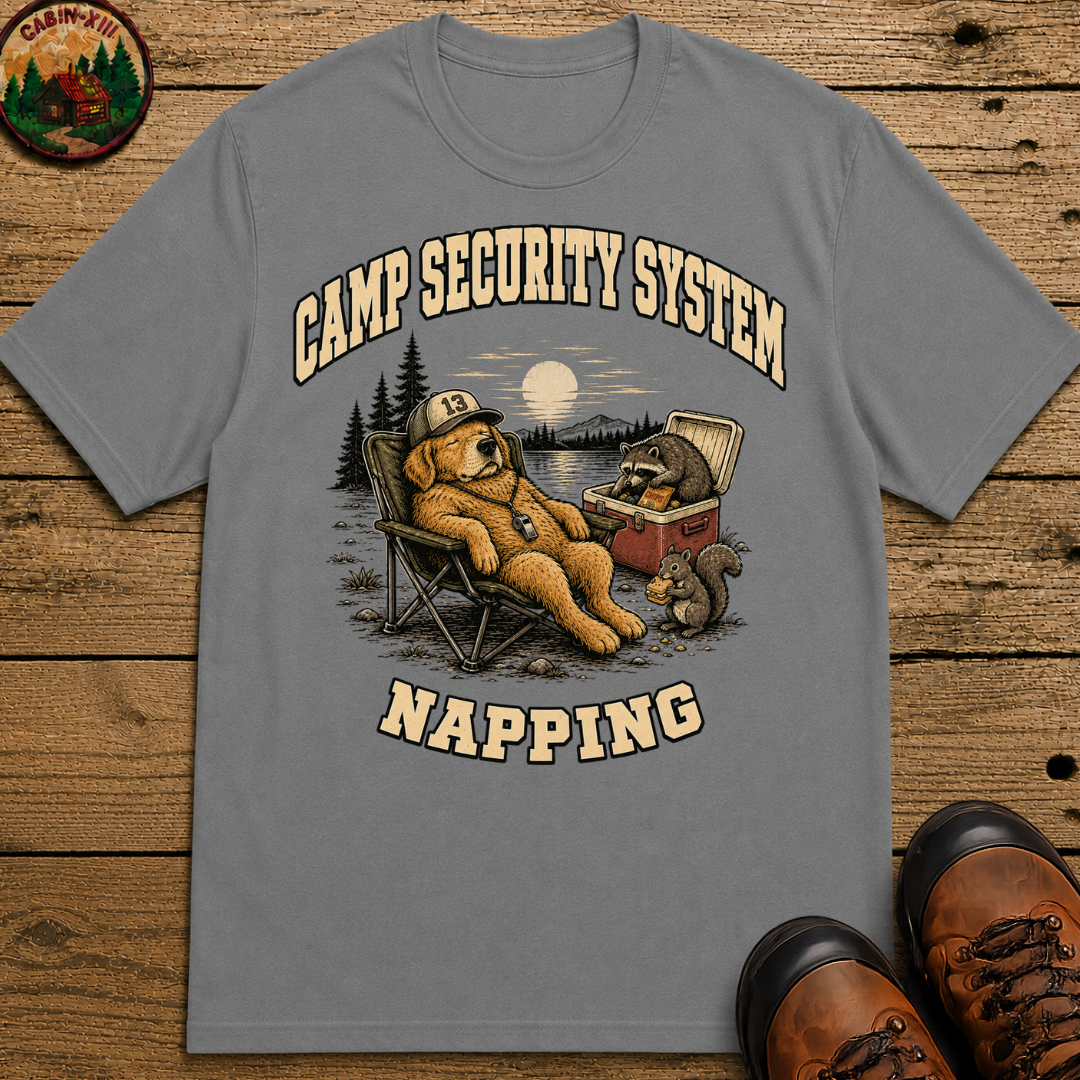 Camp Security System Napping — Funny Camping Dog Tee