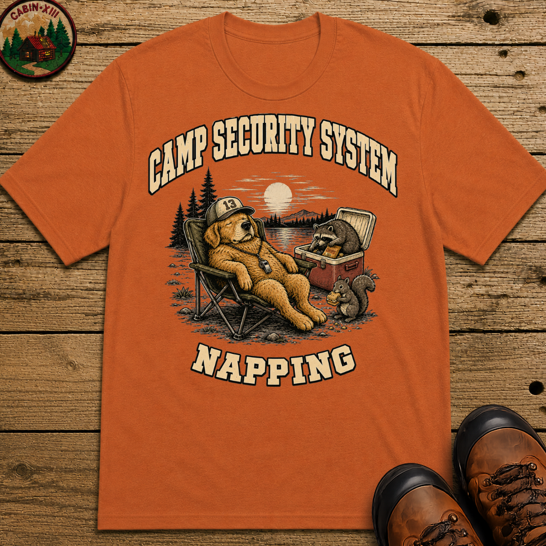 Camp Security System Napping — Funny Camping Dog Tee