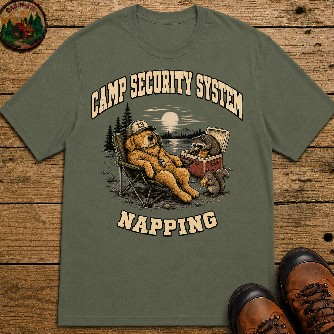 Camp Security System Napping — Funny Camping Dog Tee