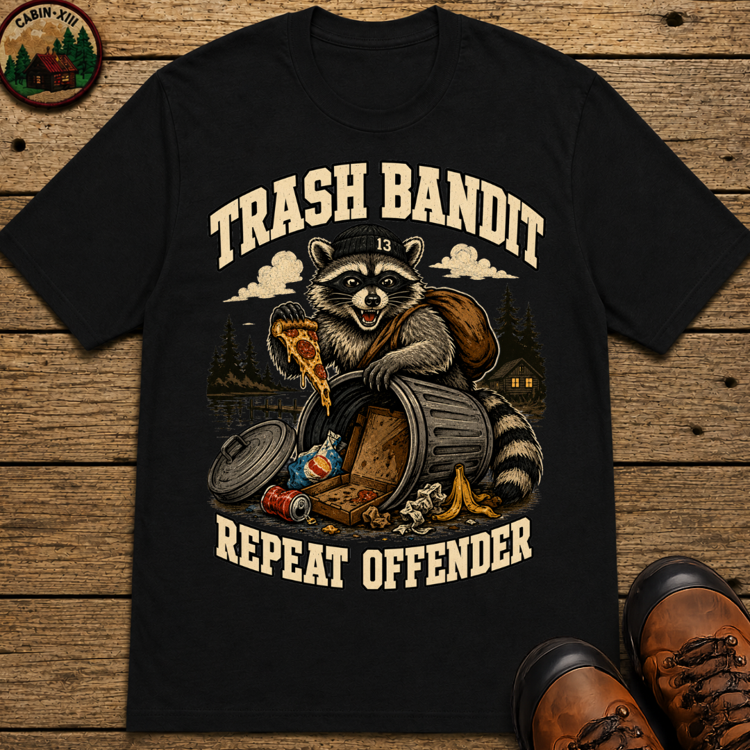 Trash Bandit Repeat Offender — Funny Raccoon Camping Tee
