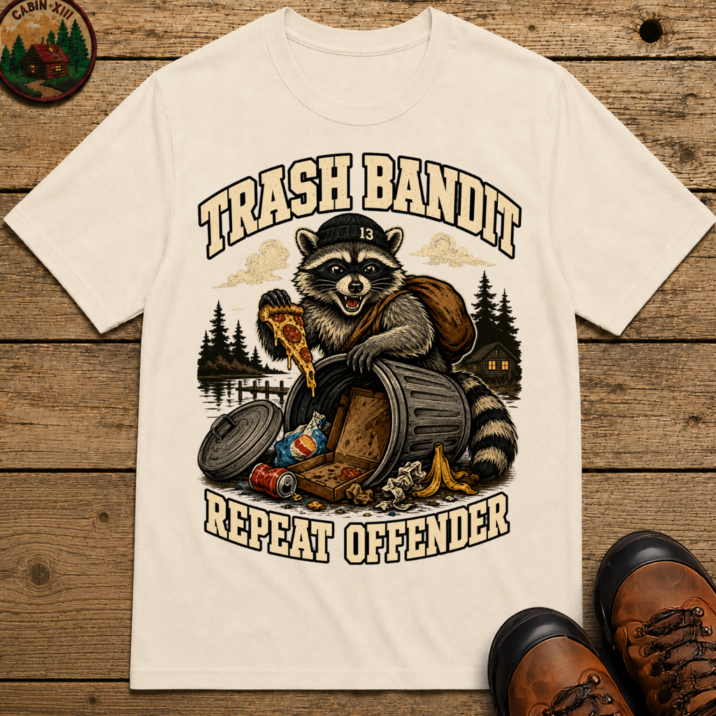 Trash Bandit Repeat Offender — Funny Raccoon Camping Tee