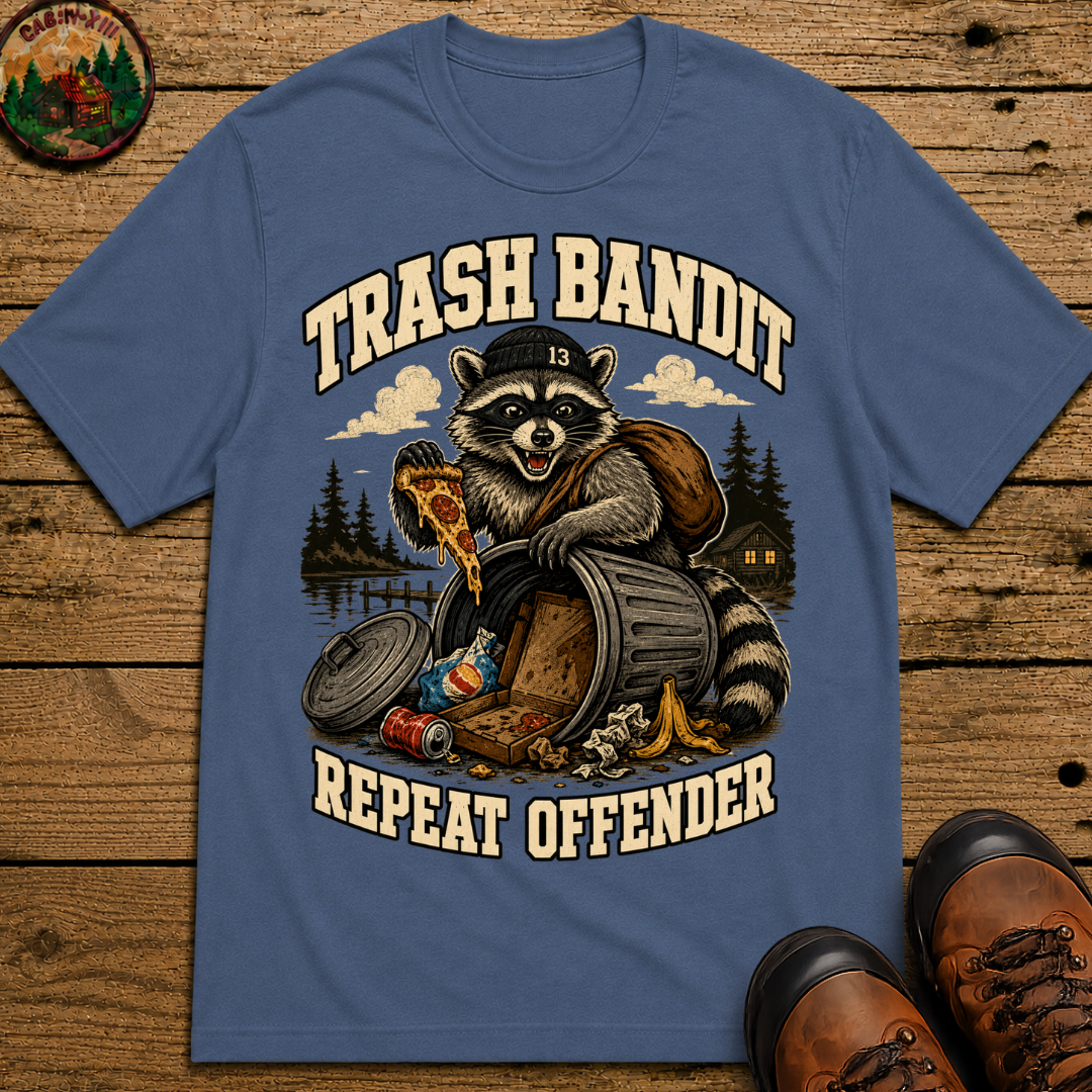 Trash Bandit Repeat Offender — Funny Raccoon Camping Tee
