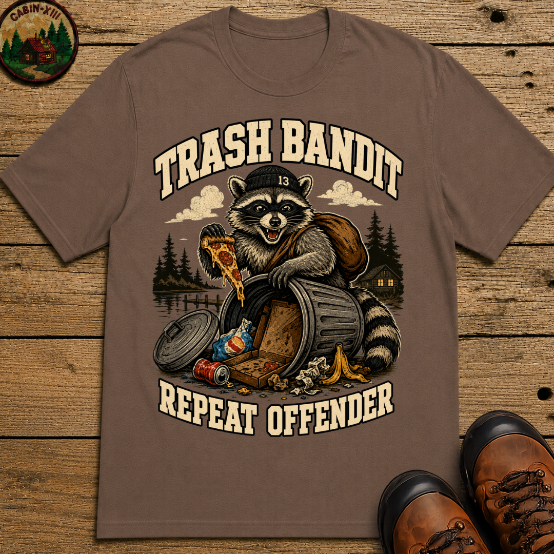 Trash Bandit Repeat Offender — Funny Raccoon Camping Tee