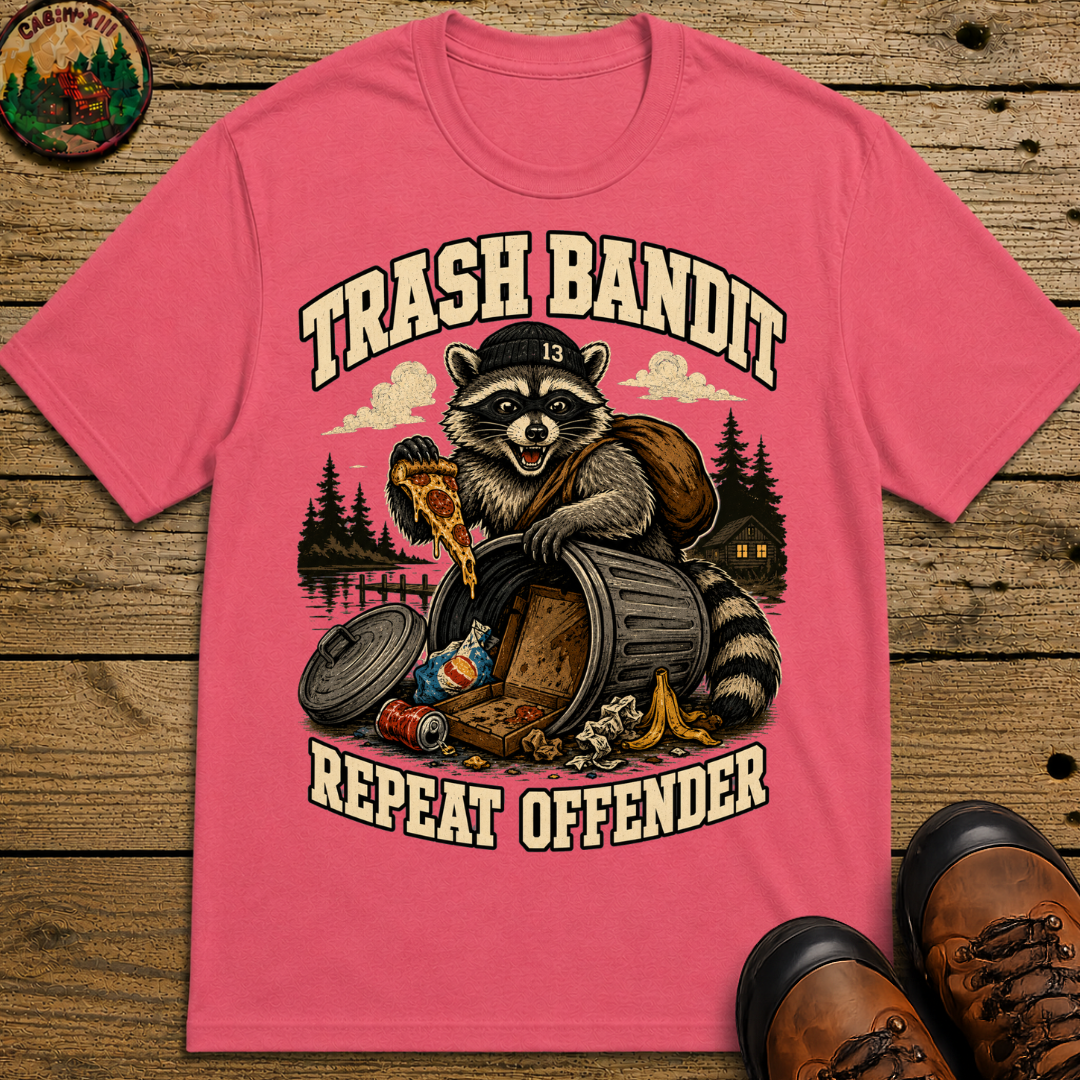 Trash Bandit Repeat Offender — Funny Raccoon Camping Tee