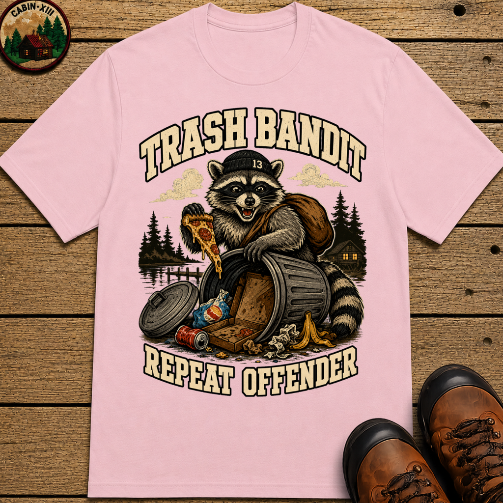 Trash Bandit Repeat Offender — Funny Raccoon Camping Tee