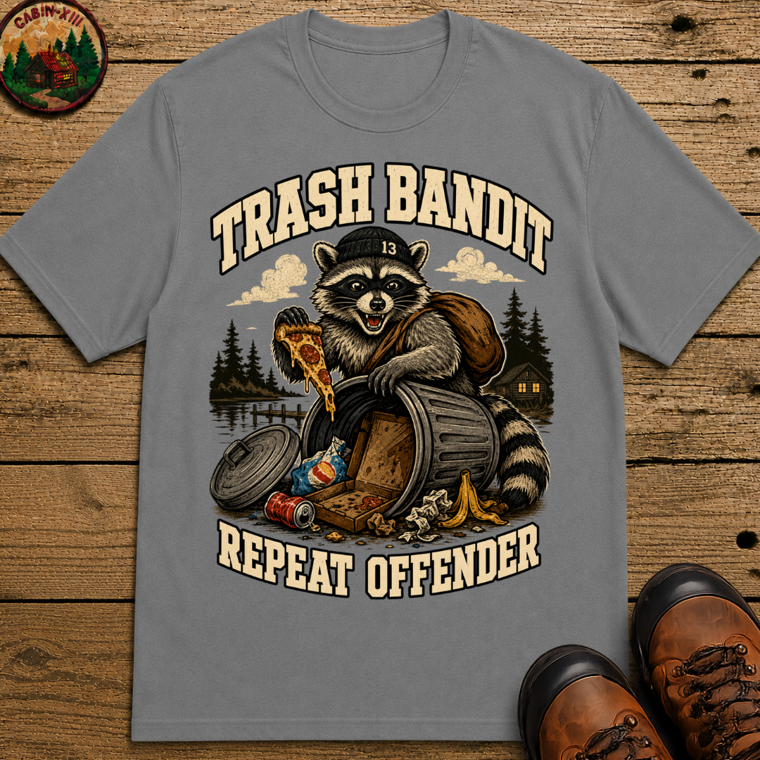Trash Bandit Repeat Offender — Funny Raccoon Camping Tee
