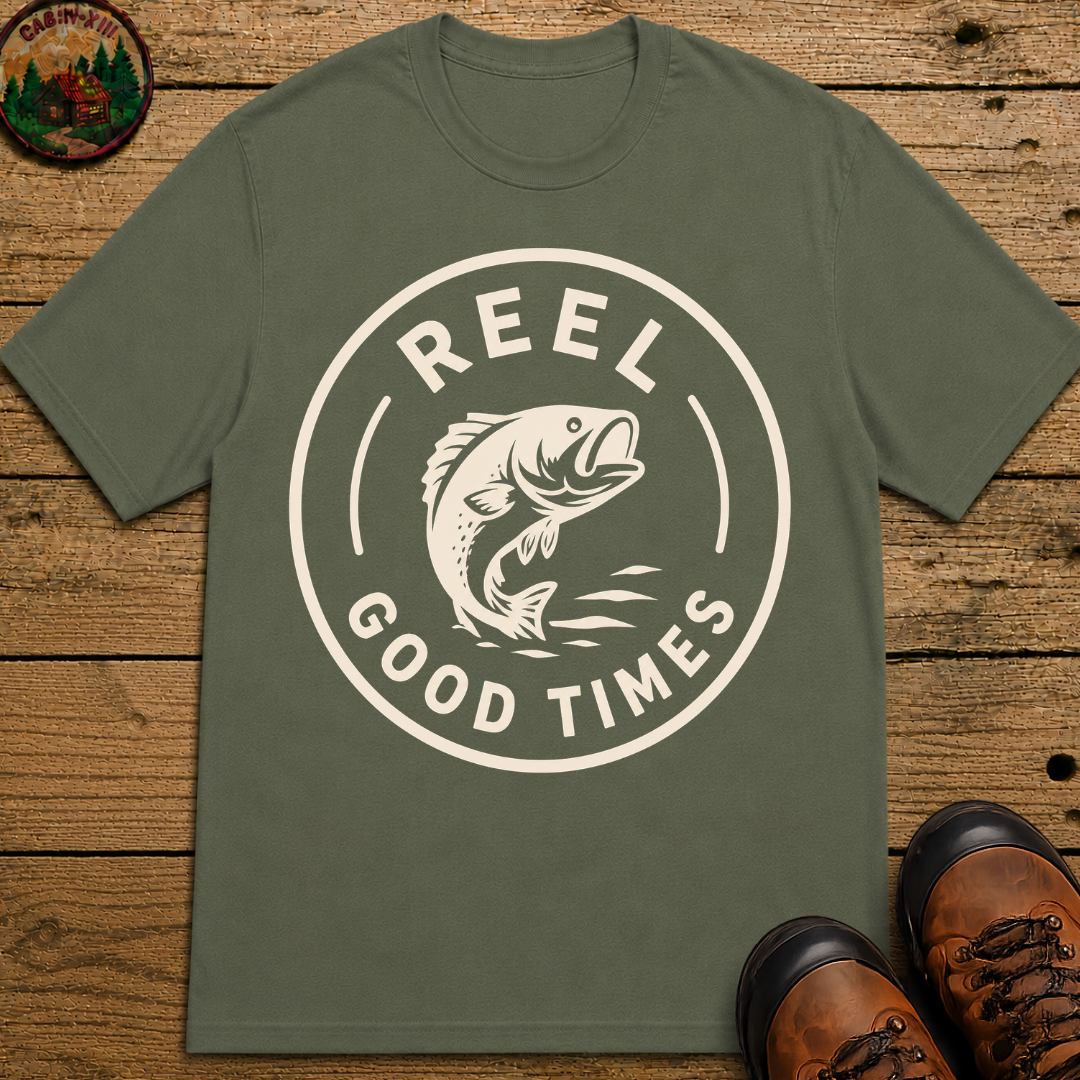 Reel Good Times — Vintage Fishing Badge Tee
