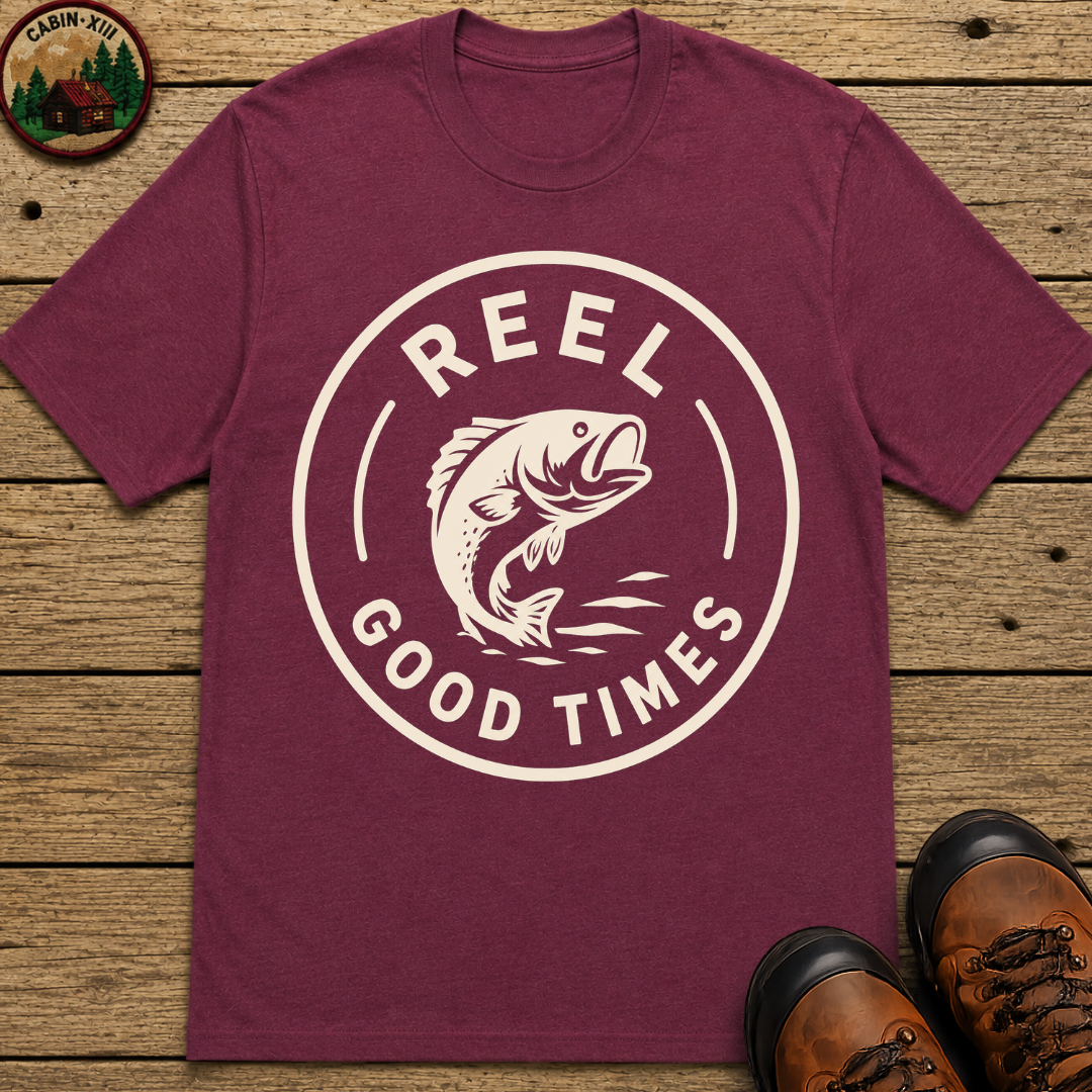 Reel Good Times — Vintage Fishing Badge Tee