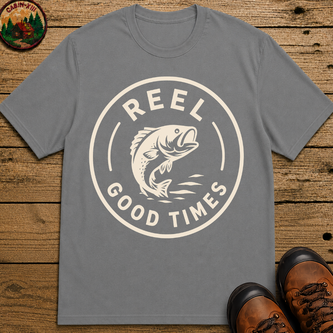 Reel Good Times — Vintage Fishing Badge Tee