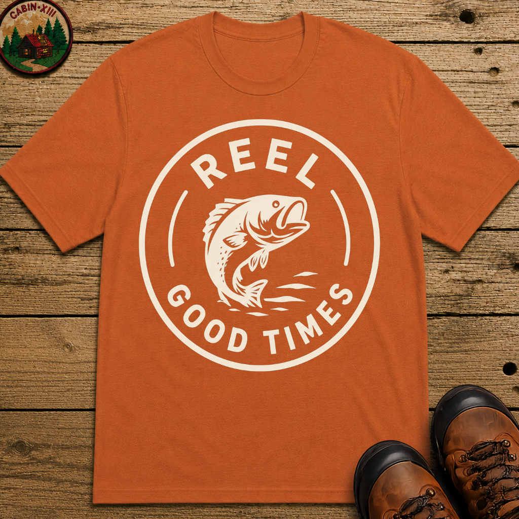 Reel Good Times — Vintage Fishing Badge Tee