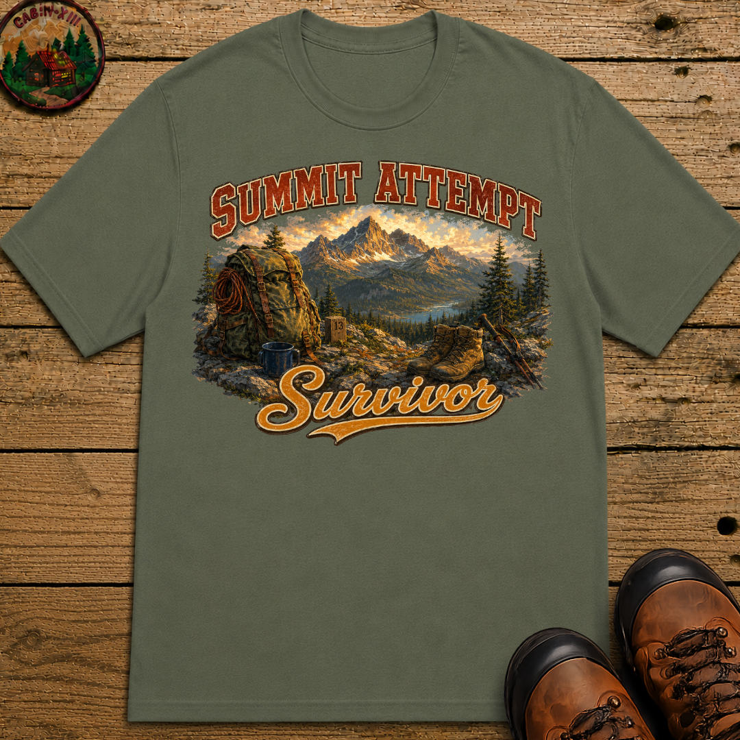 Summit Attempt Survivor Mostly Voluntary — Funny Hiking Tee