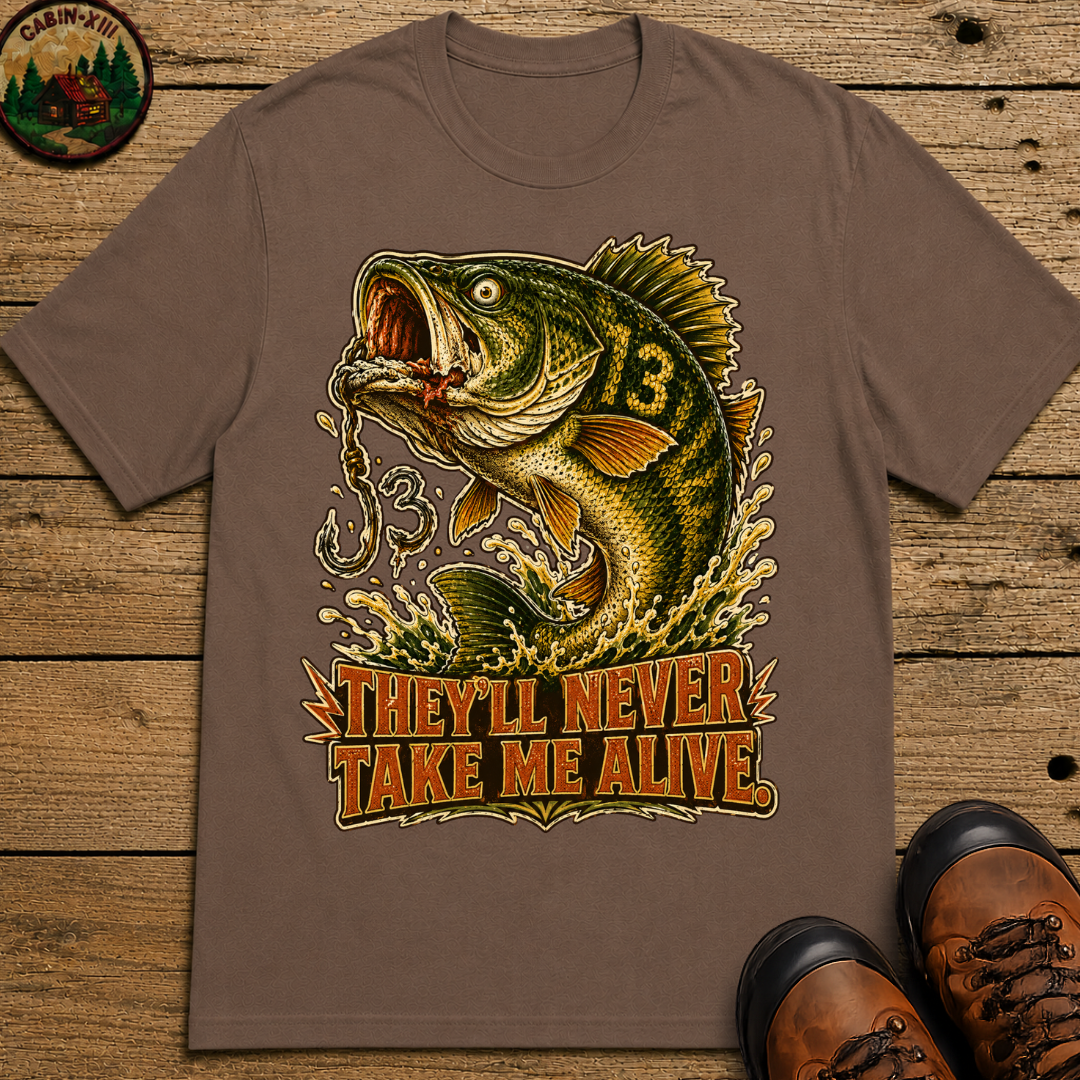 They'll Never Take Me Alive — Funny Bass Fishing Humor Tee