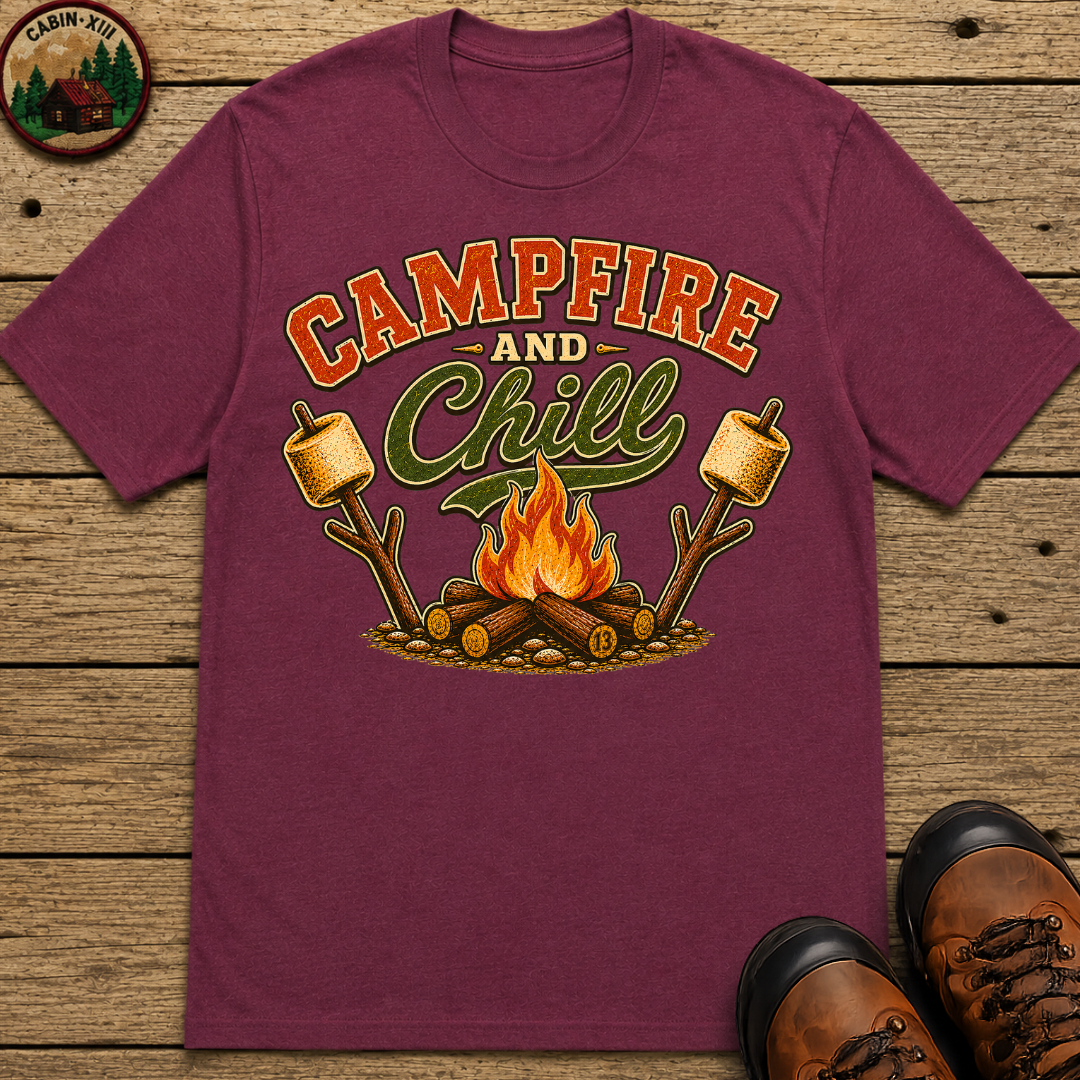 Campfire and Chill — Vintage Camping Marshmallow Humor Tee