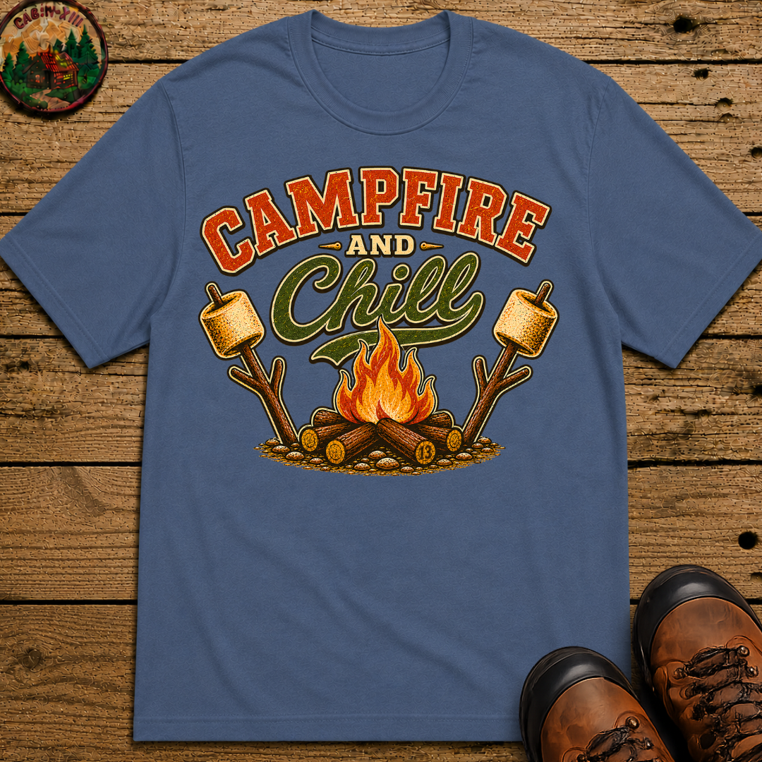 Campfire and Chill — Vintage Camping Marshmallow Humor Tee