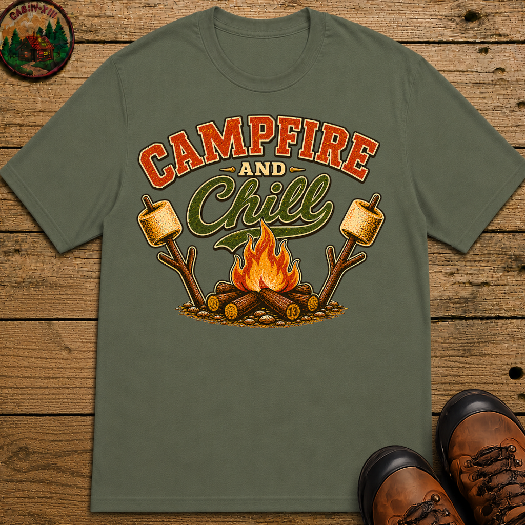 Campfire and Chill — Vintage Camping Marshmallow Humor Tee