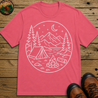 Mountain Campsite Night Scene Shirt — Cream Ink Camping Tee