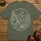 Mountain Campsite Night Scene Shirt — Cream Ink Camping Tee