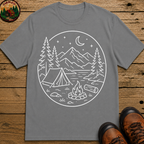 Mountain Campsite Night Scene Shirt — Cream Ink Camping Tee