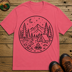 Mountain Campsite Night Scene Tee — Vintage Camping Shirt