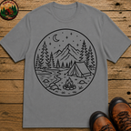 Mountain Campsite Night Scene Tee — Vintage Camping Shirt