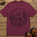 Mountain Campsite Night Scene Tee — Vintage Camping Shirt