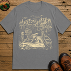 Campsite Sketch — Vintage Mountain Camp Scene Outdoor Tee