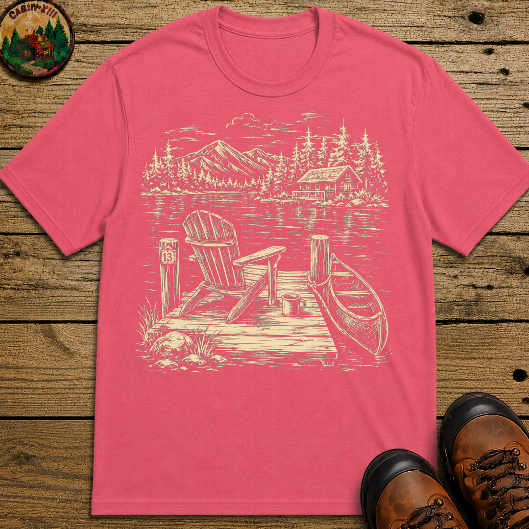 Campsite Sketch — Vintage Mountain Camp Scene Outdoor Tee