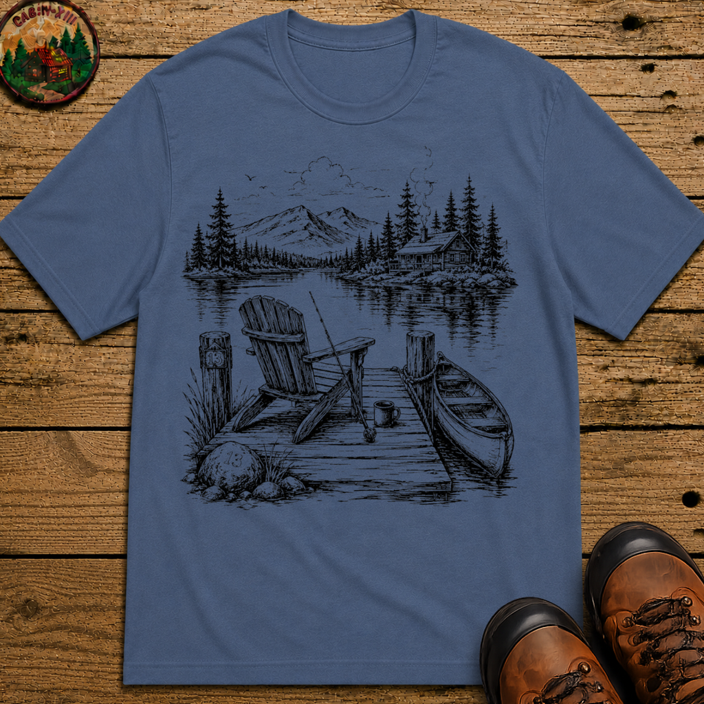 Lakeside Campsite Sketch Tee — Vintage Outdoor Camping Shirt