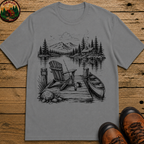 Lakeside Campsite Sketch Tee — Vintage Outdoor Camping Shirt