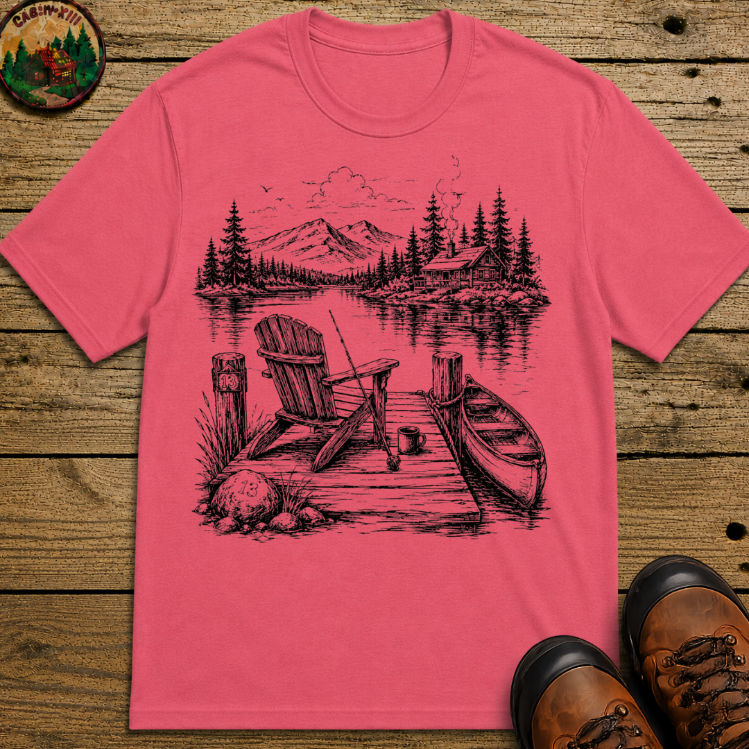 Lakeside Campsite Sketch Tee — Vintage Outdoor Camping Shirt