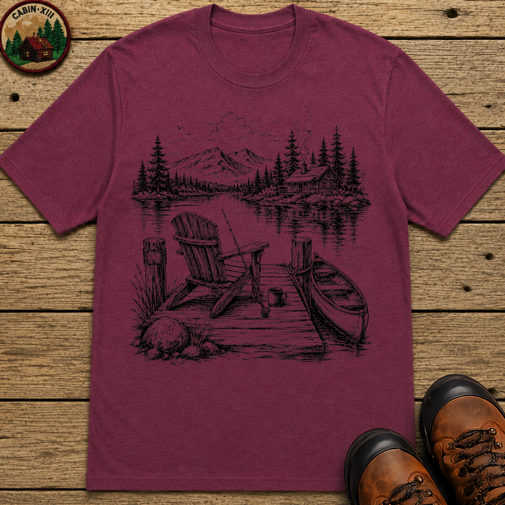 Lakeside Campsite Sketch Tee — Vintage Outdoor Camping Shirt