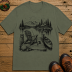 Lakeside Campsite Sketch Tee — Vintage Outdoor Camping Shirt