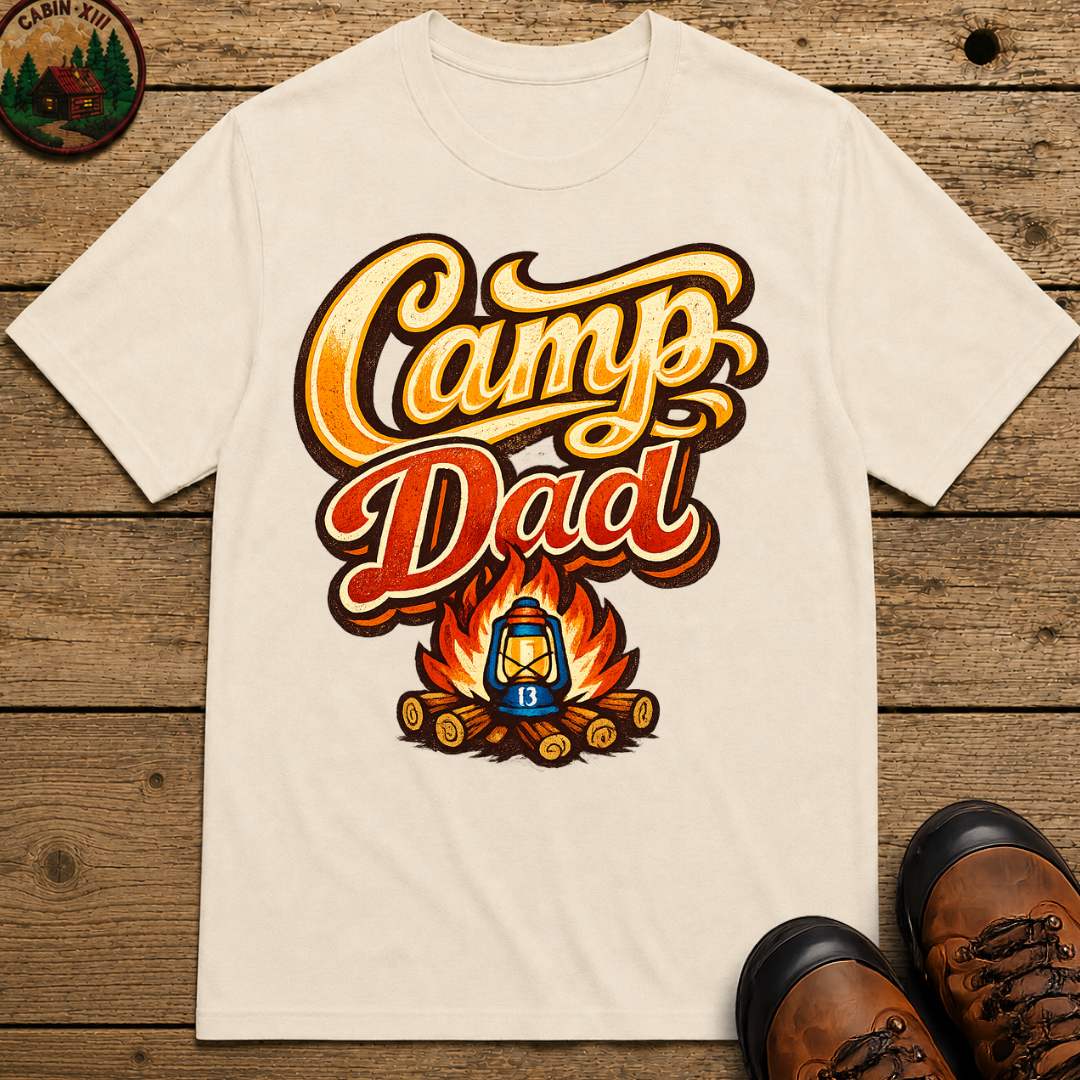 Camp Dad Funny Camping Shirt — Vintage Campfire Father Tee