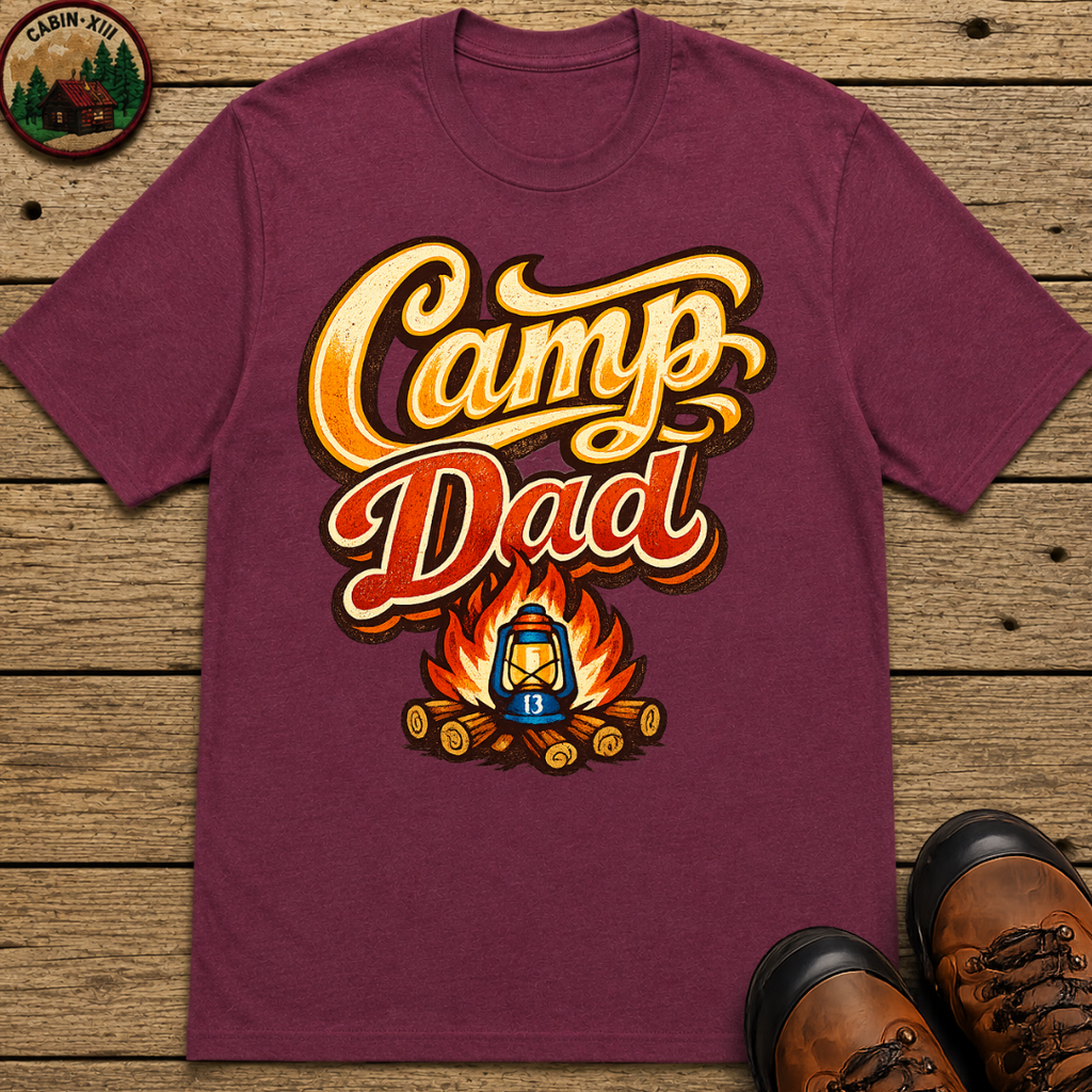 Camp Dad Funny Camping Shirt — Vintage Campfire Father Tee