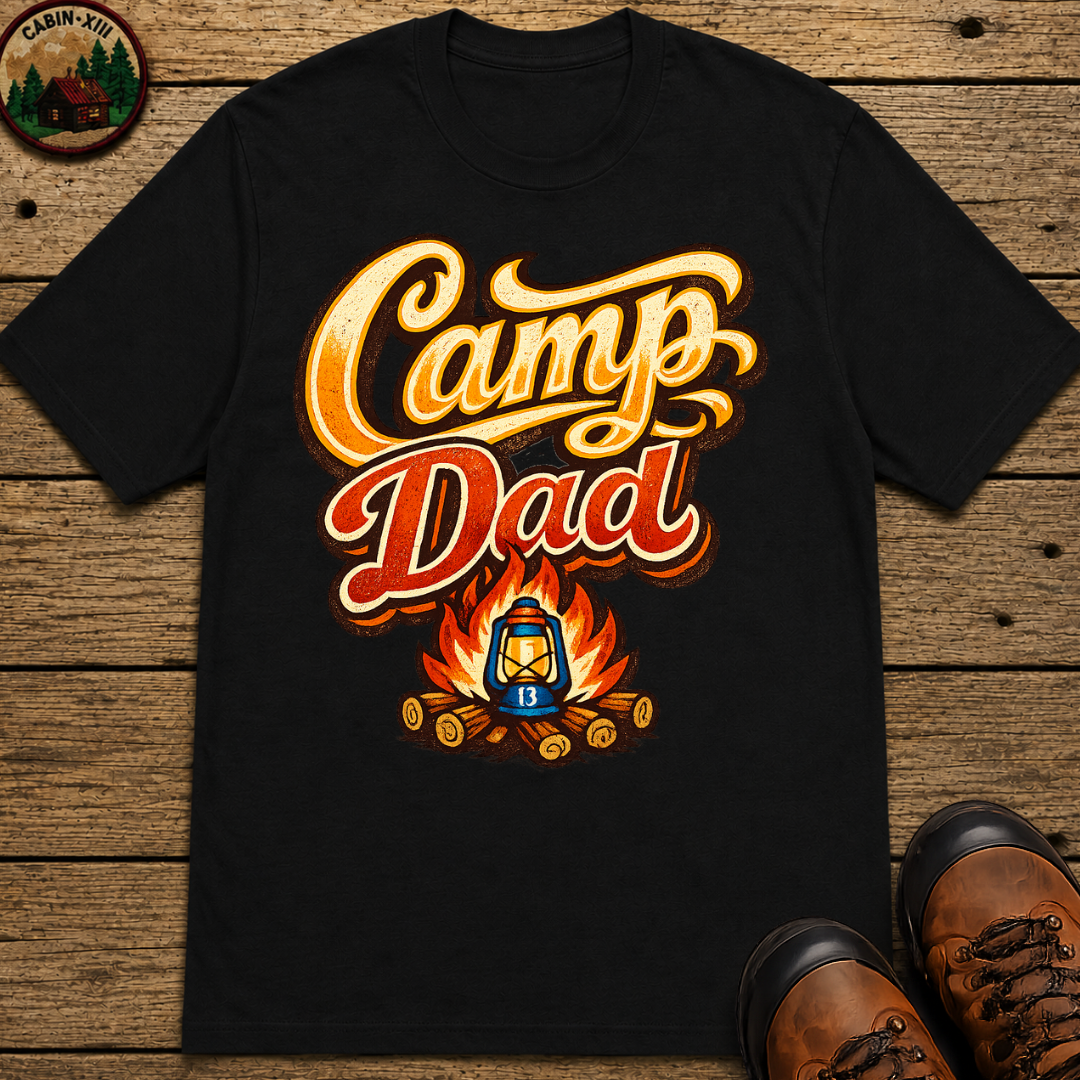 Camp Dad Funny Camping Shirt — Vintage Campfire Father Tee