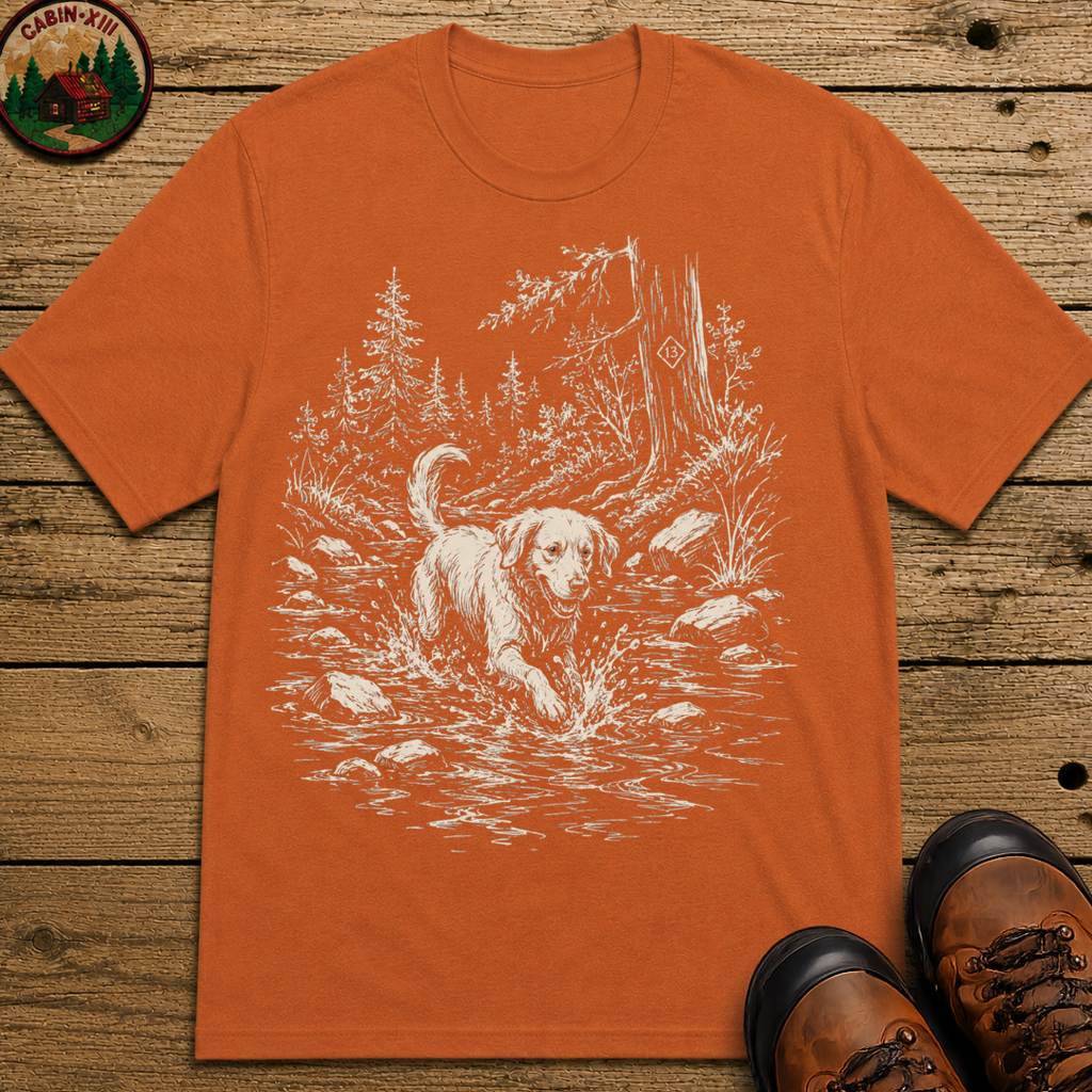 Dog in the Creek Shirt — Vintage Outdoor Dog Sketch Tee