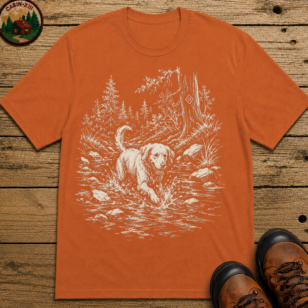 Dog in the Creek Shirt — Vintage Outdoor Dog Sketch Tee