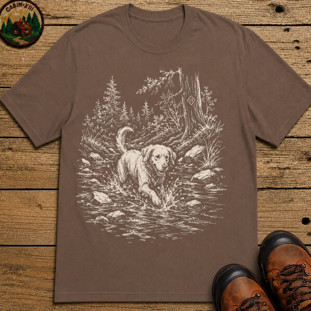 Dog in the Creek Shirt — Vintage Outdoor Dog Sketch Tee