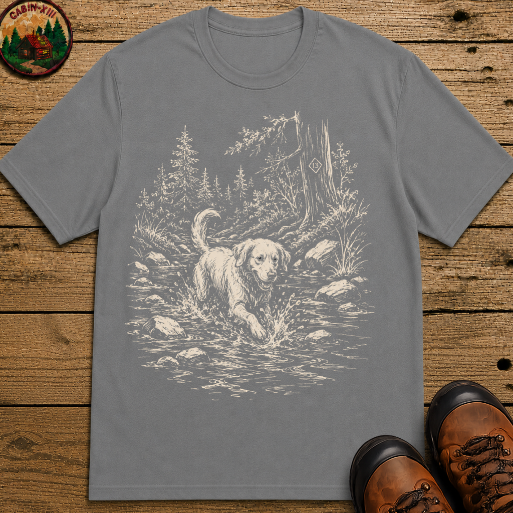 Dog in the Creek Shirt — Vintage Outdoor Dog Sketch Tee