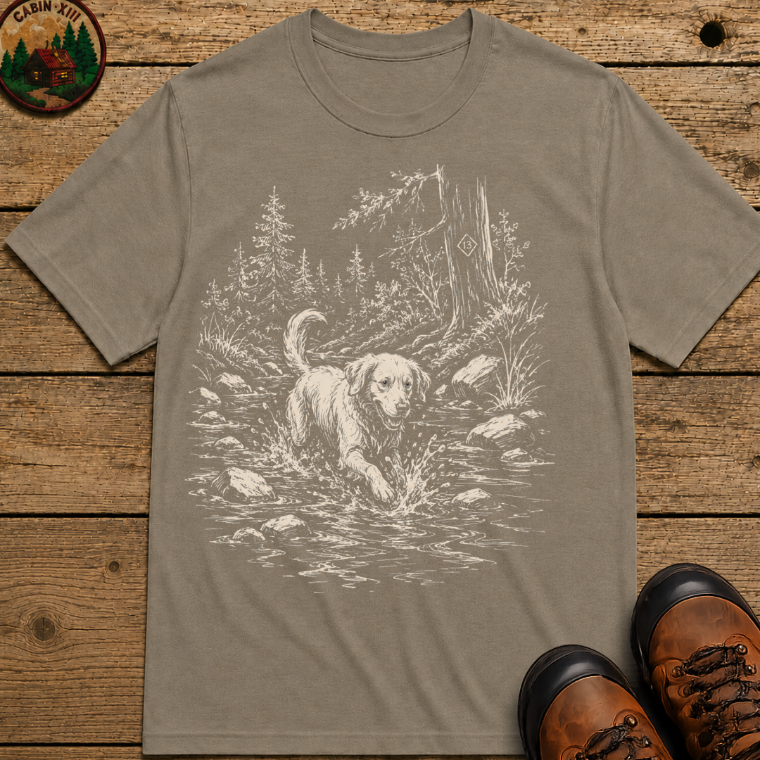 Dog in the Creek Shirt — Vintage Outdoor Dog Sketch Tee
