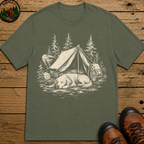 Camping Dog Nap Shirt — Vintage Outdoor Dog Sketch Tee