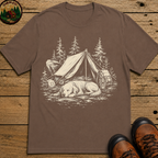Camping Dog Nap Shirt — Vintage Outdoor Dog Sketch Tee