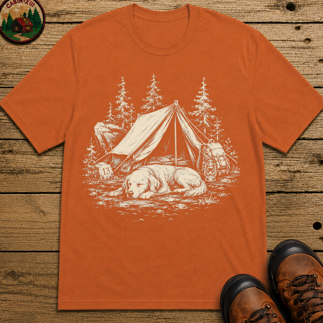 Camping Dog Nap Shirt — Vintage Outdoor Dog Sketch Tee