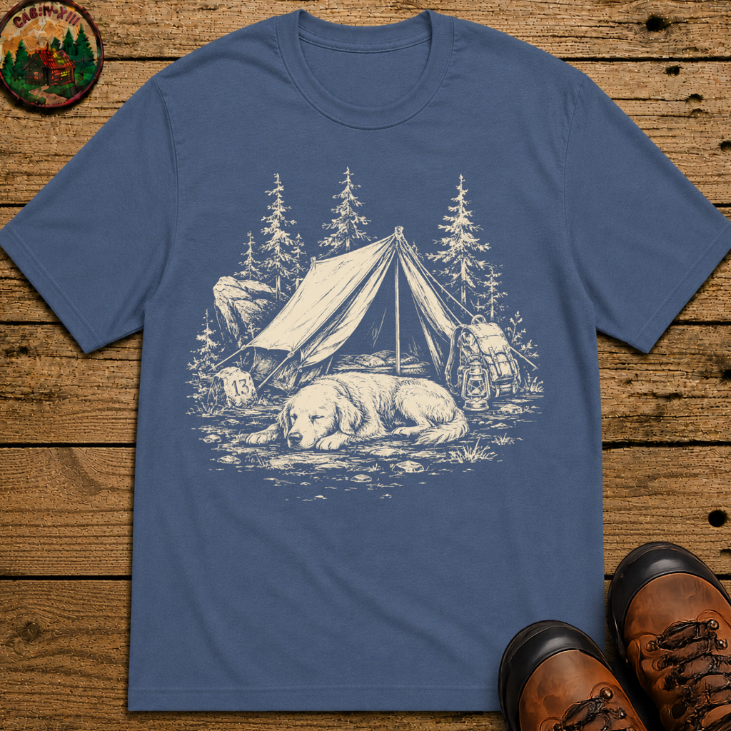 Camping Dog Nap Shirt — Vintage Outdoor Dog Sketch Tee