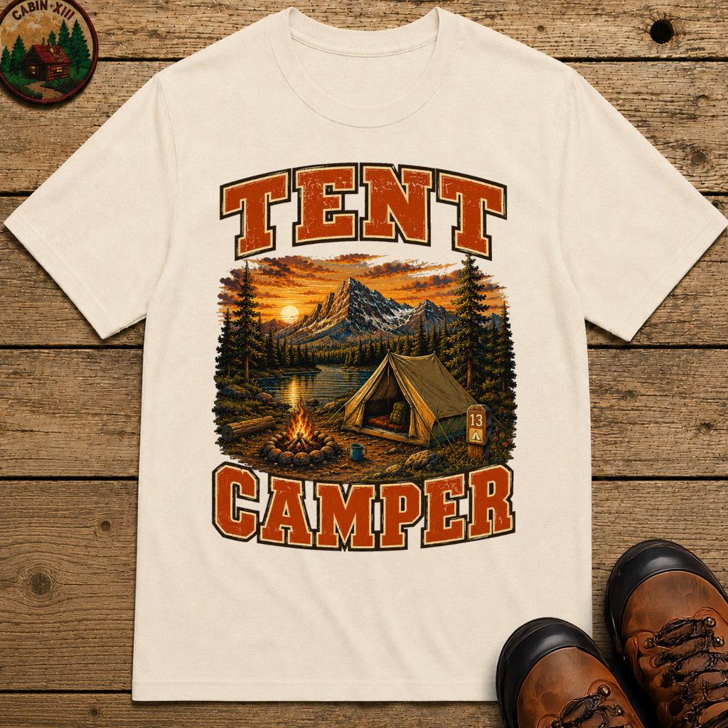 Tent Camper Shirt — Vintage Mountain Lake Camping Tee
