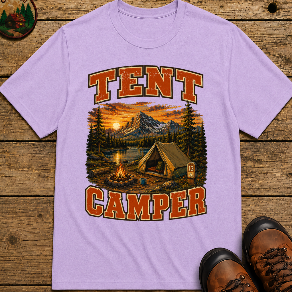 Tent Camper Shirt — Vintage Mountain Lake Camping Tee