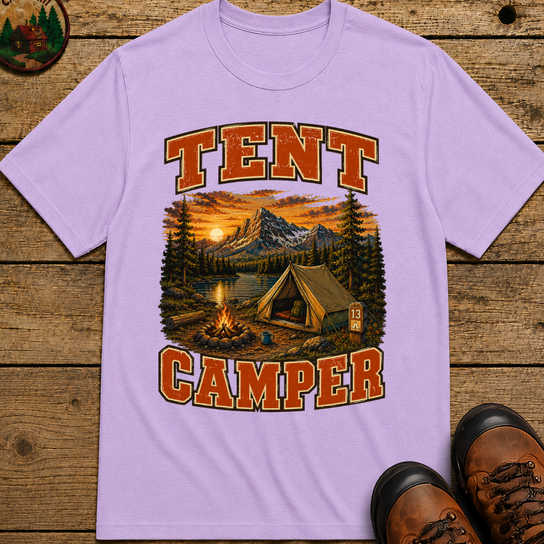 Tent Camper Shirt — Vintage Mountain Lake Camping Tee