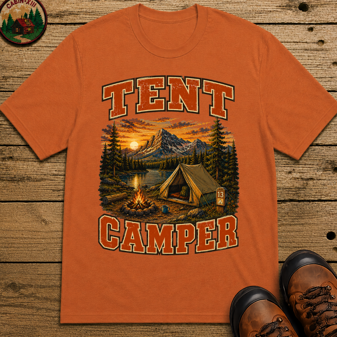 Tent Camper Shirt — Vintage Mountain Lake Camping Tee